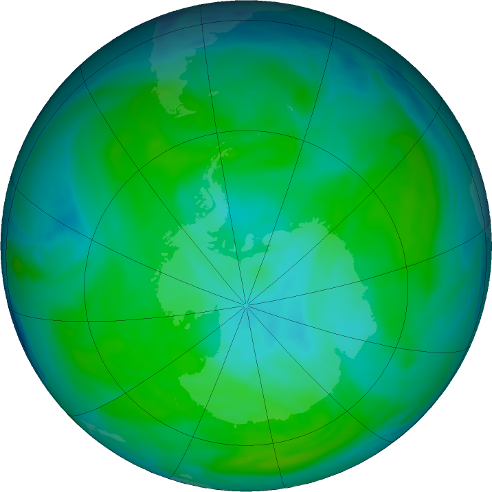 Antarctic ozone map for 31 December 2018
